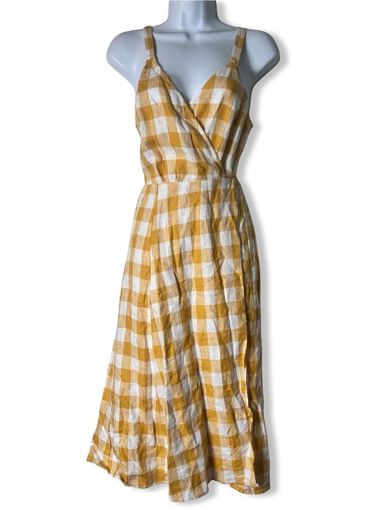 Reformation Dresses & Skirts - Reformation Beverley Gingham Linen V-Neck Wrap Midi Sun Dress Sz S